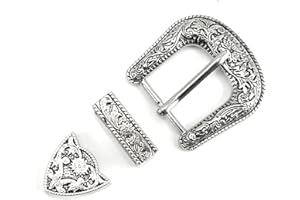 Antique Floral Designing Waistband Buckle Western Styled Belt Buckle Set Unisex 3 Pieces Decorative Sash Accessory