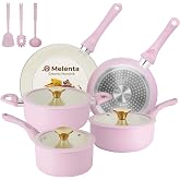 M MELENTA Pots and Pans Set Non Stick, 11pcs Pink Ceramic Cookware Set | Compact Nonstick Cooking Set, Induction Cookware Set, PFOA &amp; PFAS Free, Non-Toxic, Easy Food Release, Easy to Clean
