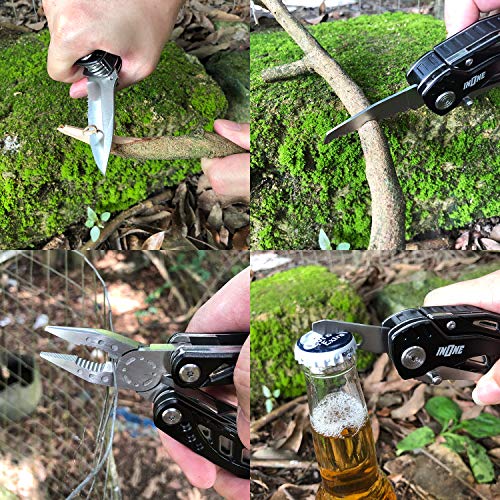 INONE 12-in-1 Multitool Utility Folding Pocket Knife with Blade, Saw, Pliers, Screwdriver, Bottle/Can Opener, Great for Home, Outdoor Survival, Car set, Self Defense, Camping, Hiking, Fishing