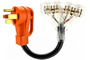 NVKABVY 50 Amp to 110 Adapter RV Cord, 50 Amp to 20/15 Amp Adapter, N14-50P Male to 4X 5-15R/5-20R T-Blade Household Outlet Female with Lighted Power Indicator UL Listed