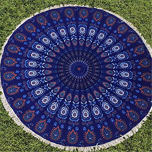 Large Round Beach Blanket for Family 60-INCH - Various Designs &
Colors, Circle Beach Towel/Mandala Yoga Mat/Indian Mandala mat
Sand/Tassel Rug/Bath Cloth