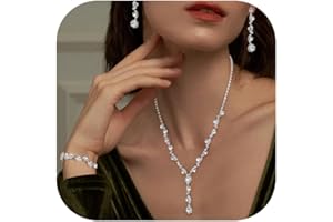 FUNRUN JEWELRY Silver Jewelry Set for Women Rhinestone Necklace and Earrings Bridal Wedding Jewelry Sets for Brides Bridesmaid Crystal Wedding Prom Jewelry