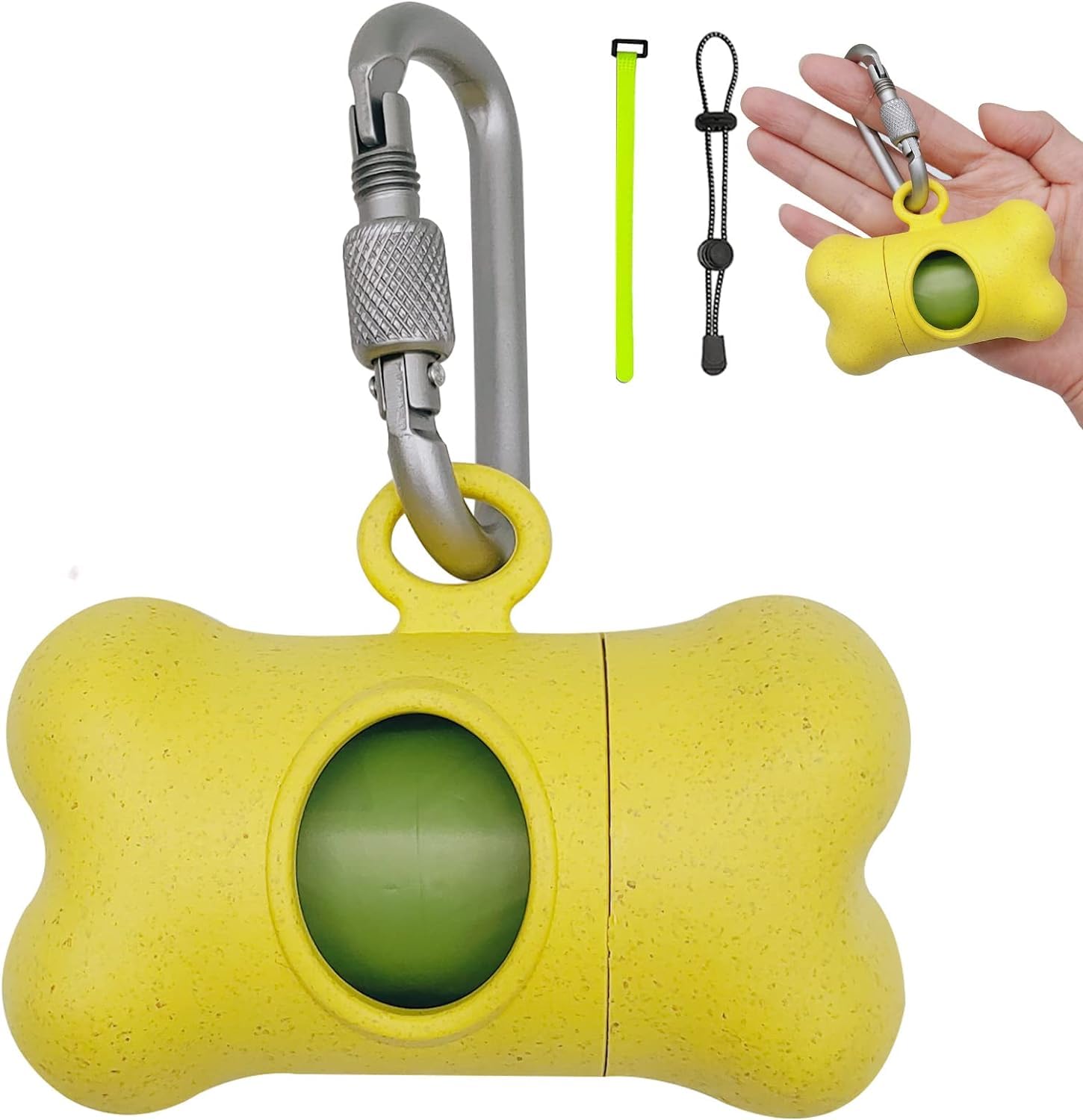 SHAOUMAN Poop Bag Holder with Green Poop Bags Dog Poop Bag Holder with Keychain for Leash Dog Waste Bags Dispenser with 3 Accessories for Hands Free Dog Walking(1 Holder 15 Bags,Yellow)