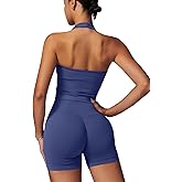Women's 2 Piece Workout Sets Backless Sports Bra High Waisted Booty Shorts Gym Yoga Active Outfits