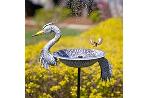 Qipade Metal Bird Bath with Garden Stake, 13.18" Lightweight Birdbath, Rustproof Cast Iron Crane Decor Bird Baths for Garden, Yards Lawn Patio, Bird Lovers Present, 46 Inches Tall