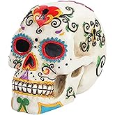 Pacific Giftware Day of The Dead White Colorful Sugar Skull Polyresin Figurine Halloween Decoration Dia de Los Muertos Altar Decor Gothic Home Collectible 6