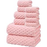 Tok-La 10 Piece Plush Bath Towels Set 2 Extra Large Bath Towels 35 x 70 inches, 2 Hand Towels, 6 Wash Cloths Soft Highly Absorbent & Quick Dry, Pink Microfiber