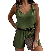 EXLURA Womens Summer 2 Piece Sets Sleeveless V Neck Knotted Tank Tops Shorts Matching Sets Vacation Cruise Beach Outfits 2026