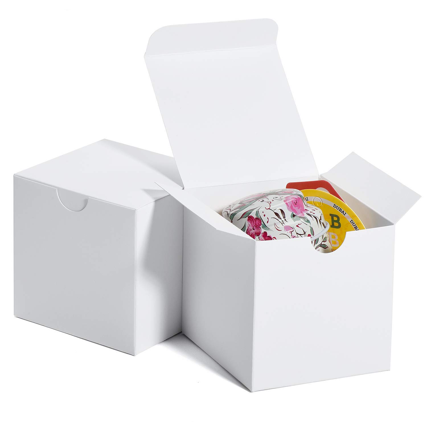 HOUSE DAY Gift Boxes 7.6x7.6x7.6cm, Paper White Box with Lids for Gifts, Crafting, Cupcake Packaging Boxes Easy Assemble Boxes 50Pcs White