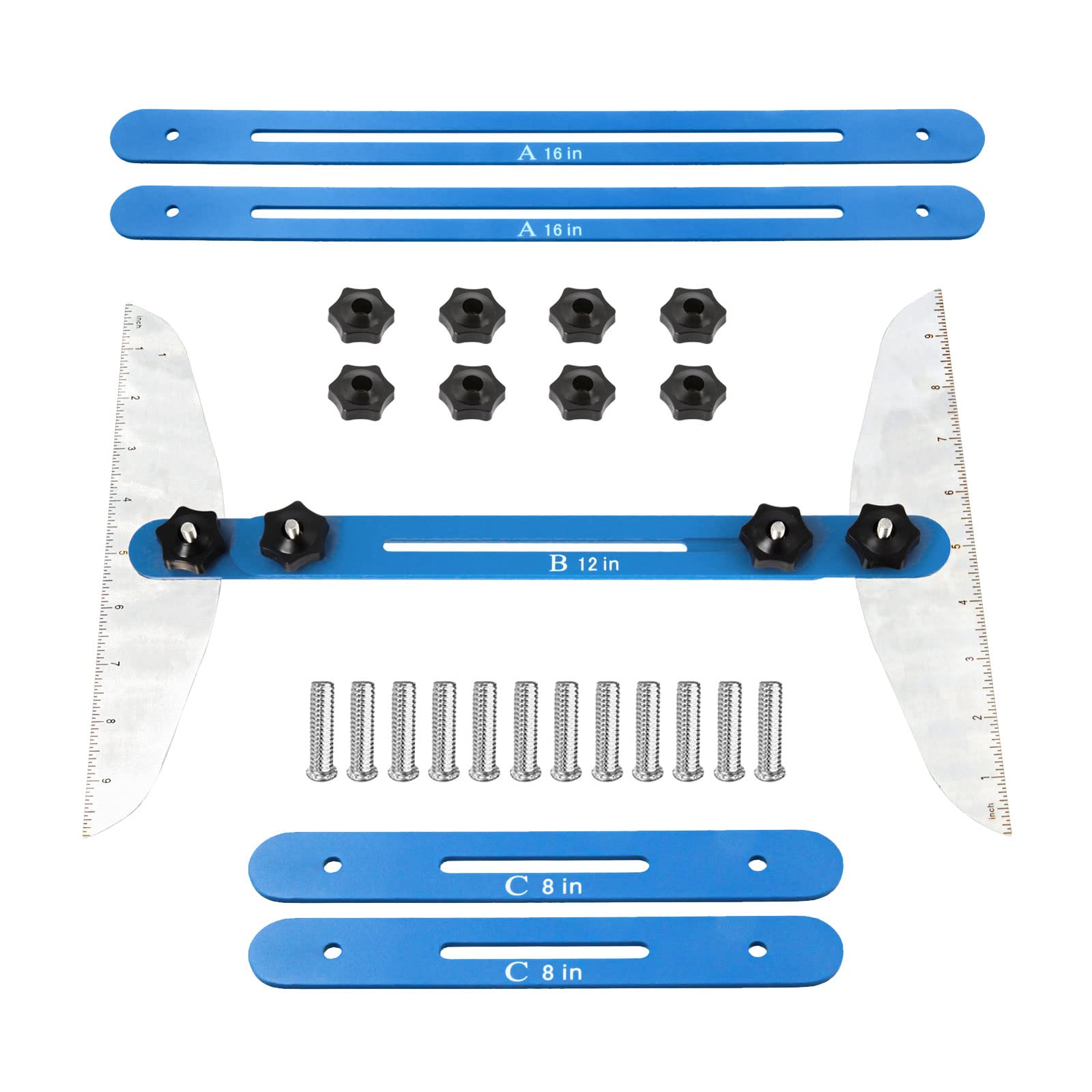 Stair Tread Template Tool, Stainless Steel Stair Tread jig Gauge Measuring Tool with Protractor and Scale Display, Adjustable 11 Inch to 60 Inch Length for Risers, Partitions, Shelf Layout
