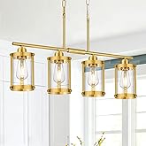 Osimir 4-Light Kitchen Island Lighting, Brushed Gold Linear Dining Room Light Fixtures with Clear Glass, Modern Mid Century C