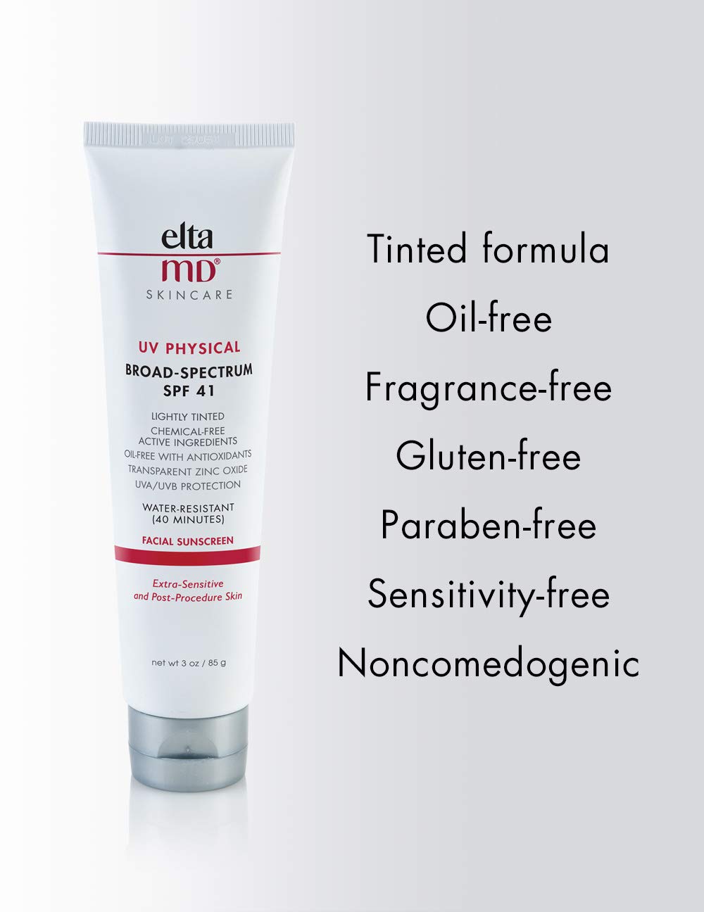 EltaMD UV Physical Tinted Face Sunscreen, Chemical-Free Mineral Sunscreen for Sensitive and Post-Procedure Skin, Non-Greasy, Broad-Spectrum SPF 41, 3.0 oz: EltaMD: Premium Beauty