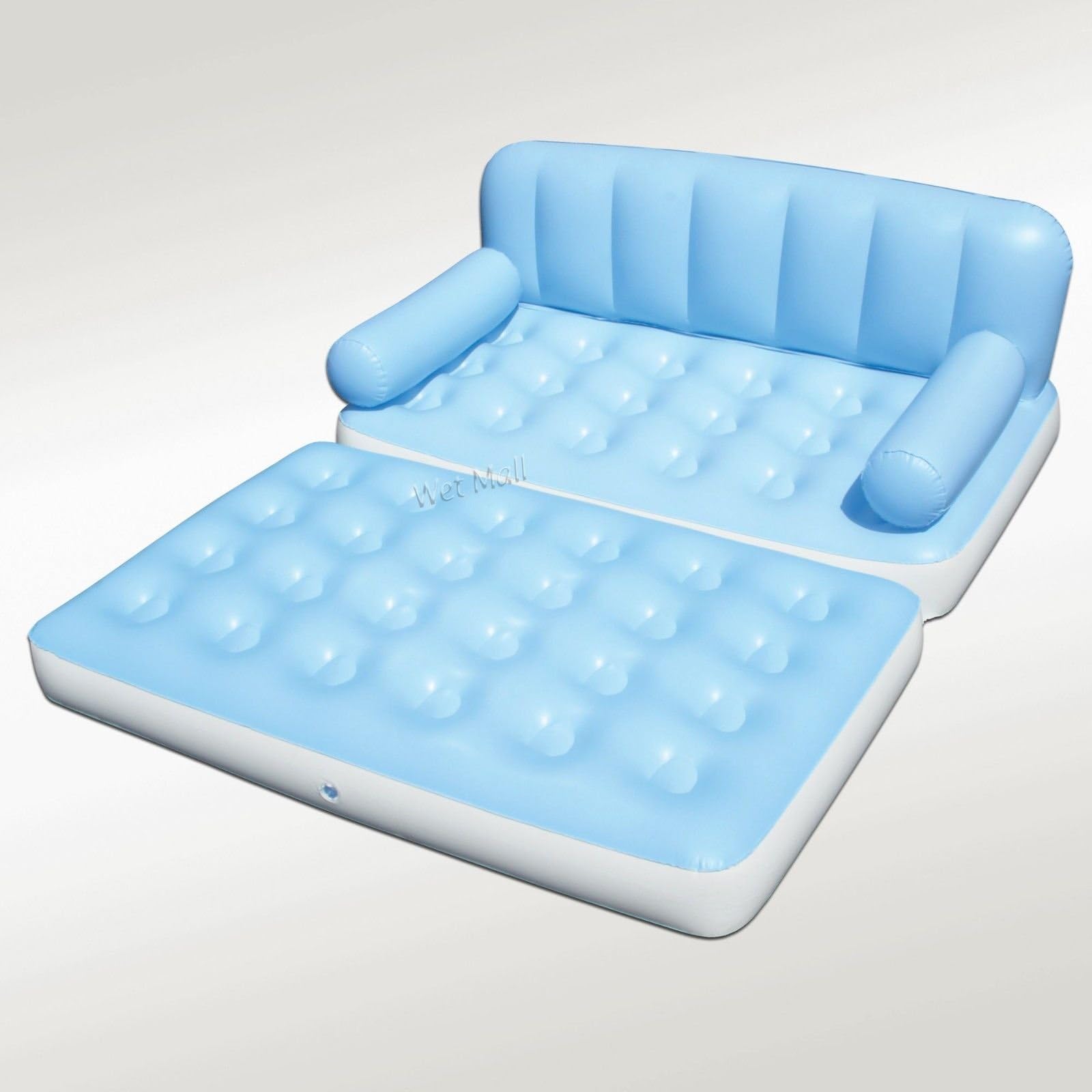 Multi Max Inflatable Pull-Out Sofa Couch & Full Double Air Bed Mattress Sleeper (Light Blue)
