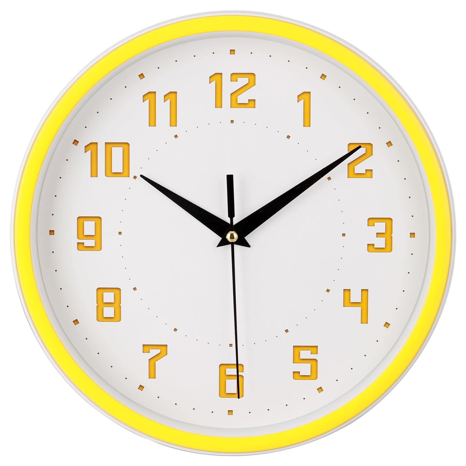 Topkey Silent Round Wall Clock Kitchen 9 Inch Modern style Non-ticking Decorative Bedroom Office Study Room Kitchen Wall Clock- Lemon Yellow