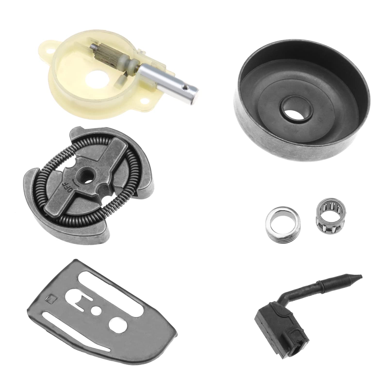 YINETTECH Set with 7Pcs Clutch Drum Bearing Oil Pump Worm Gear Kit 530 06 93-42/530069342 Compatible with Husqvarna 36 41 136 137 141 142 Chainsaw Accessories