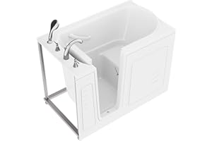 ANZZI Walk In Tub 53'' x 30'' Left Drain Soaking Bathtub in White Walk-In Soaker Tub with Easy Access Safe Grab Bars and Slip-Resistant Material and Quick Fill Faucet