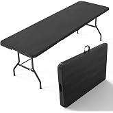 VINGLI 8 Foot Plastic Folding Table Portable Long Table for Indoor Outdoor Use Rectangular with Carrying Handle, Black