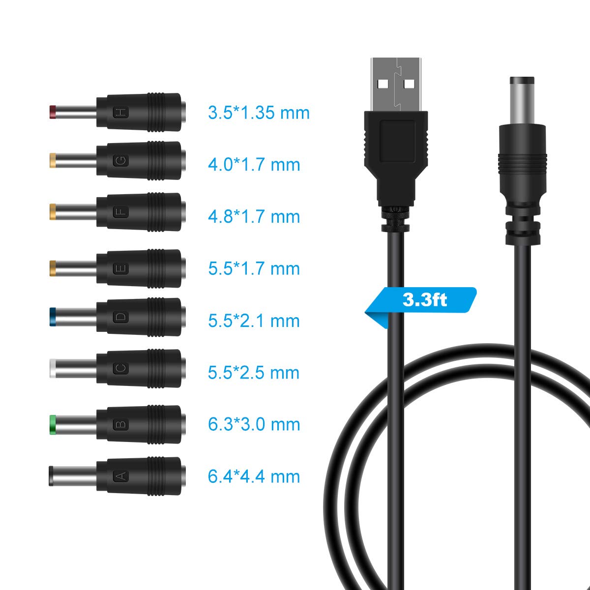 LANMU USB to DC Power Cable,8 in 1 Universal USB to DC Jack Charging
