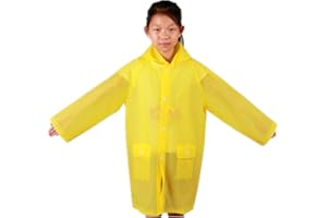 Yiluweinir Kids Raincoat with 2 Pockets Girl Boy Waterproof Hood rain Jacket Outdoor Age 4-14 with Bag