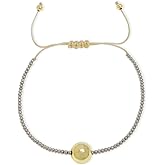 Agriajun Small White Gold Silver Beaded Bracelets for Women, Handmade Adjustable Golden Ball Beads Strand Bracelet Fashion Jewelry Gift.