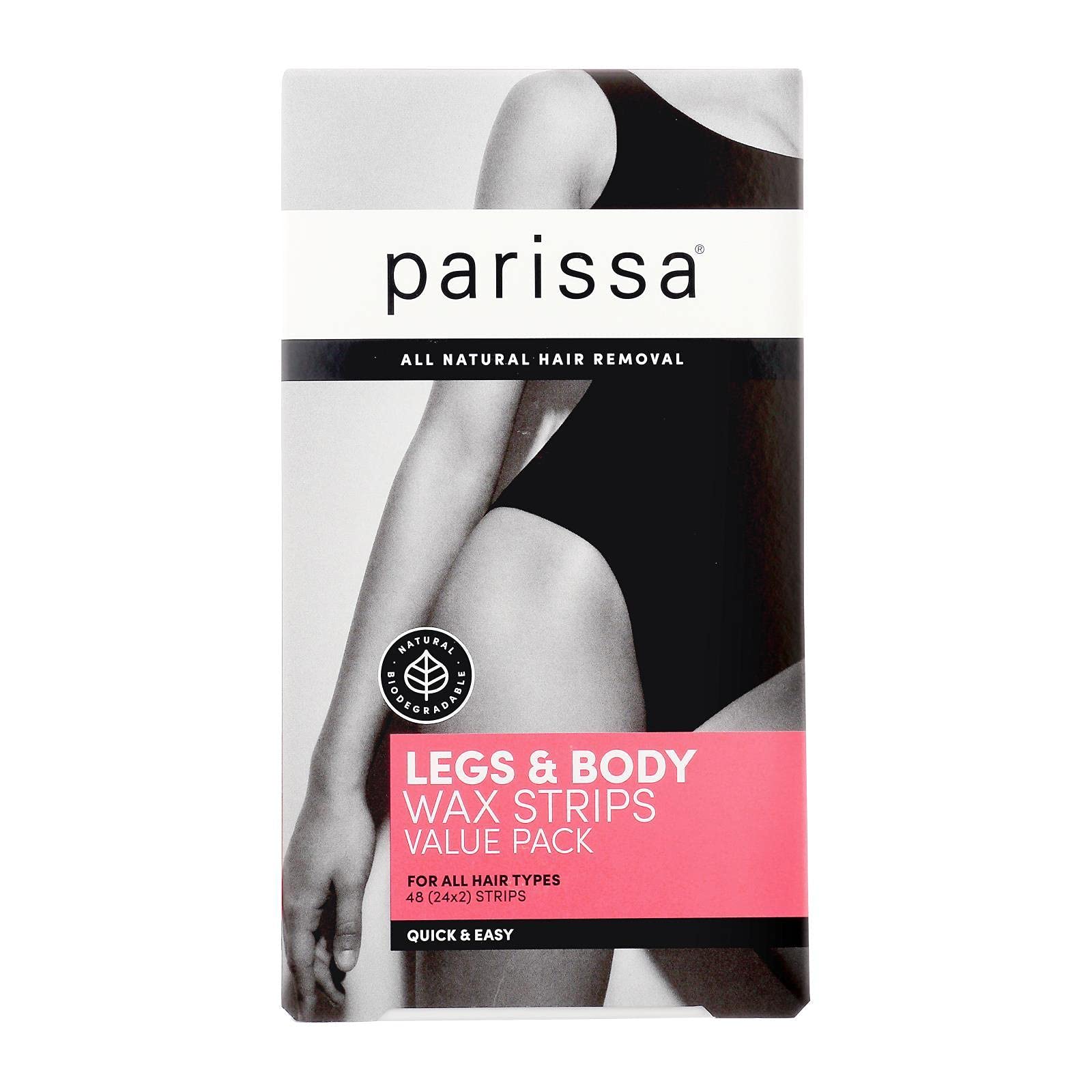 Parissa Legs & Body Wax Strips Kit Value Pack for Body Hair Removal | Ready-to-Use Large Wax Strips for At-Home Hair Removal | Includes Post-Wax Ultra Soothe Oil | 48 Strips (24 x 2)