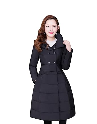 Amazon レディース ロング丈 中綿コート ダブルボタン 立ち襟 A Amazon レディース ロング丈 中綿コート ダブルボタン 立ち襟 A