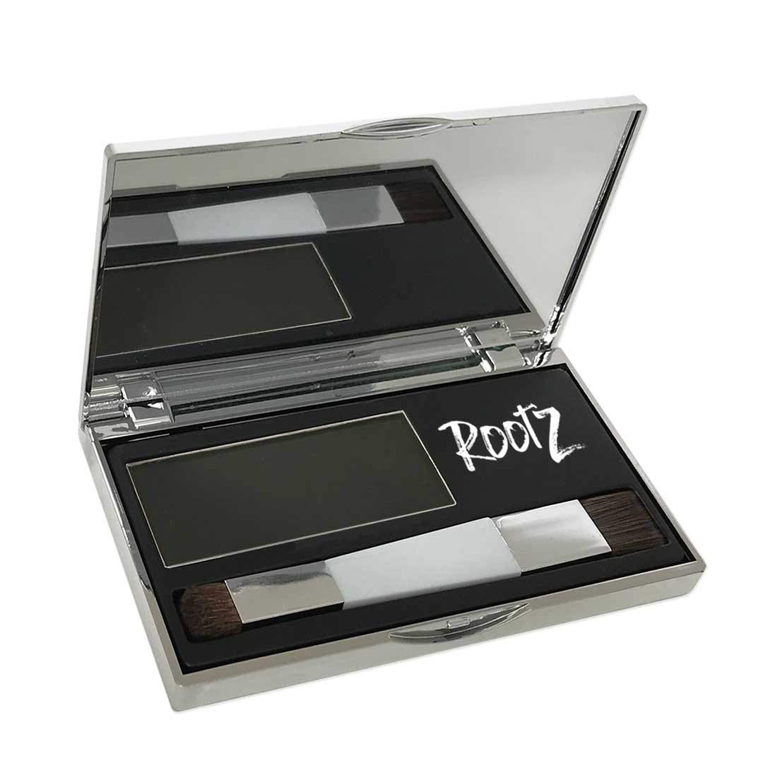 Rootz Black Grey Root Touch Up Temporary Concealing Powder with Unique Dual Action Brush - Instantly Cover Grey Roots, Shape & Thicken Eyebrows - Smudge Proof, Waterproof & Wax Free