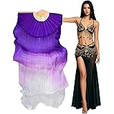 Aumulen Women 1 Piece Hand-made Real Silk Long Belly Dance Fan Veils(Right Hand Only)