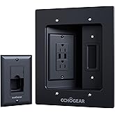 ECHOGEAR TV Cord Hider for Wall Mounted TV with 2X AC Outlets & 2X USB-A Ports - Hide Power Cables & Low Voltage Wires Behind The Wall - Includes Template, Saw, & Low Profile Extension Cord - Black