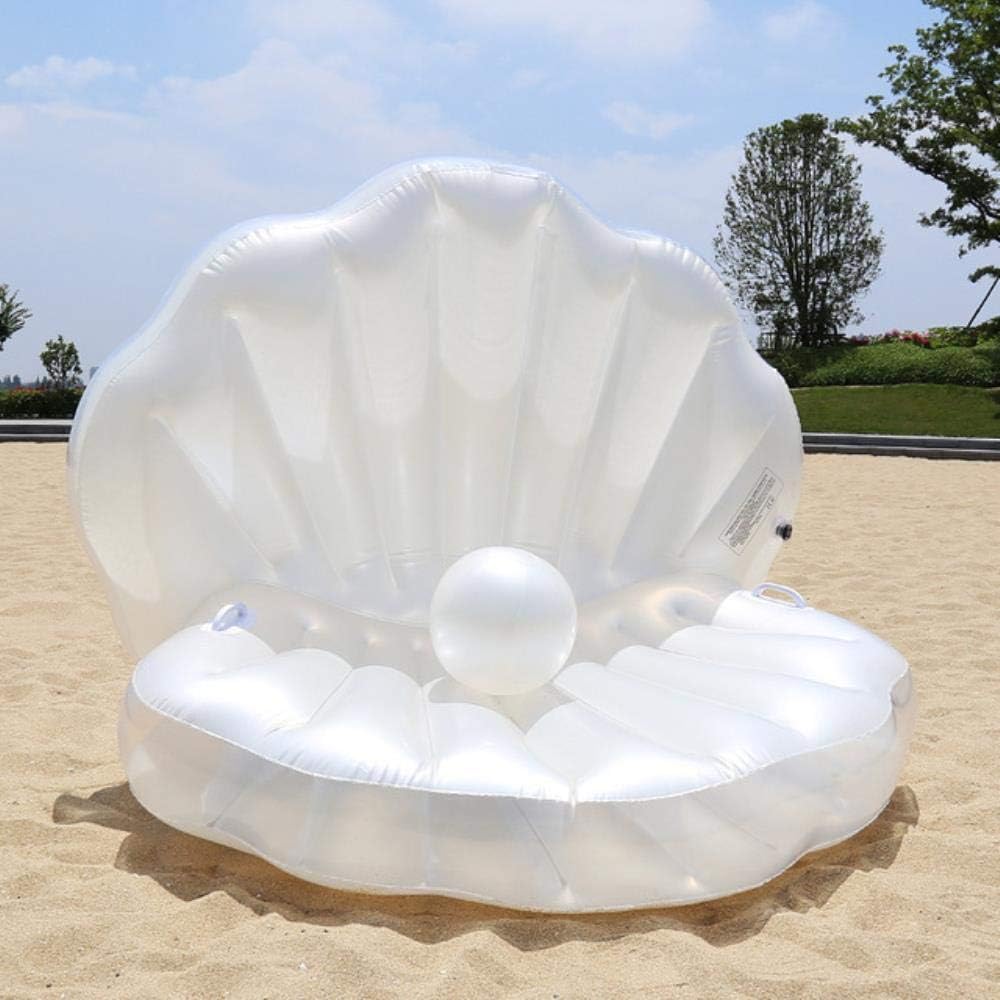 OGAWOO 170cm Inflatable Shell Pool Float Summer Water Air Bed Lounger Clamshell With Pearl Seashell Scallop Board,white