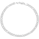 HIMSTORY Silver Bracelet for Men, 925 Sterling Silver 5MM Figaro Bracelets Diamond Cut Silver Bracelet Gifts for Boyfriend Father Husband