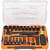 Klein Tools 65500KNECT KNECT Complete Impact Pass Through and Flip Socket Set, 90-Tooth Ratchet, MODbox Case, SAE, Metric, Sc