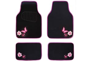 CAR PASS Embroidery Butterfly and Flower Car Floor Mats, Pink Car Floor Mats Universal Fit 95% Automotive,SUVS,Sedan,Vans,for Cute Women,Girly,Set of 4 (Black with Pink)