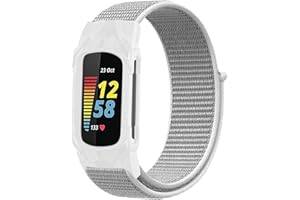 KUAGUOZHE 2-in-One Nylon Sport Loop Band with Case Only Compatible with Fitbit Charge 5 Bands, Hook & Loop Braided Strap with Shockproof Rugged Bumper Cover Screen Protector for Women Men