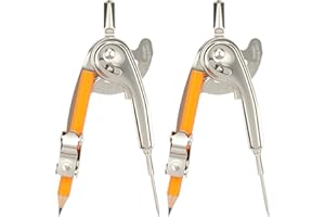 MOTOTO 2 Pieces Compass for Geometry Metal Compass Tool Math Compass Bulk Drawing Compass Silver Geometry Compass with Pencil for Student School Classroom Office Woodworking Art Drawing