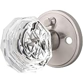 NIZADO Privacy Door Knobs Satin Nickel,Clear Glass Door Knob Interior,Keyless Crystal Doorknob with Lock(Bedroom/Bathroom)