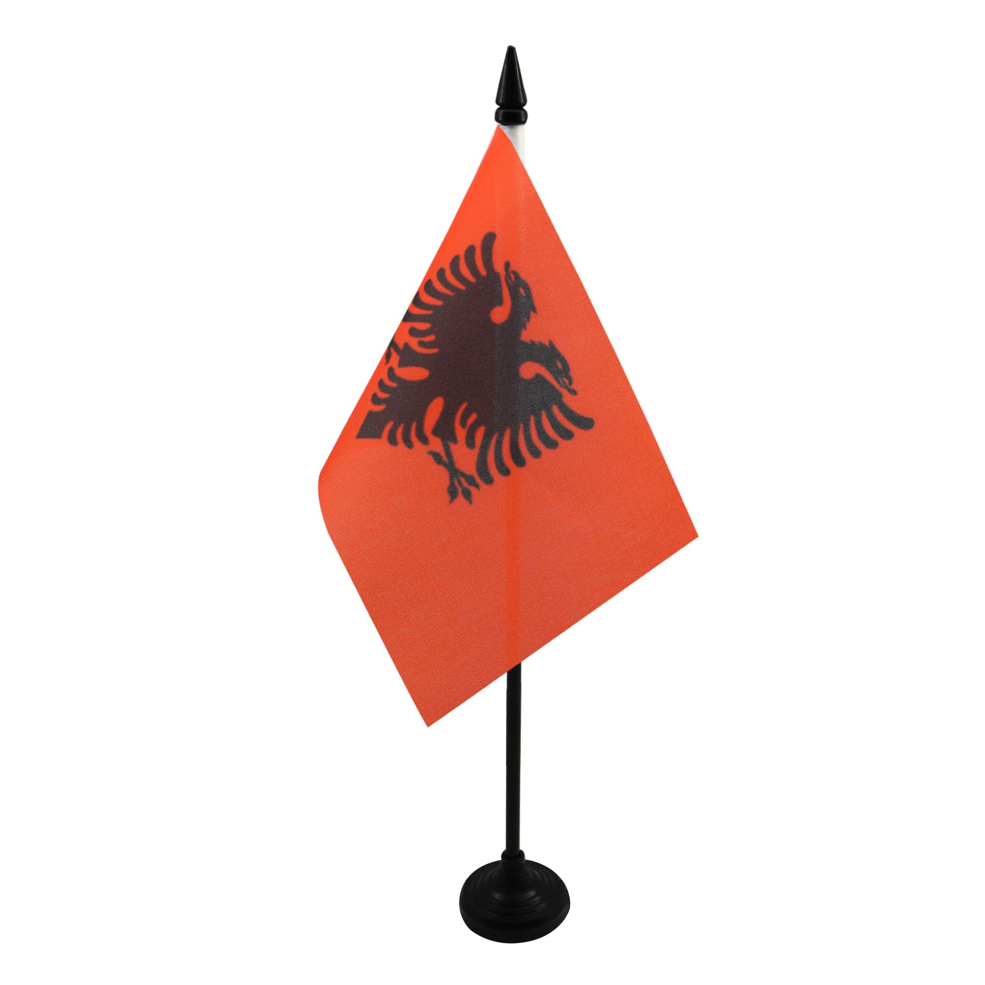 AZ FLAG - Albania Table Flag 4'' x 6'' - Albanian Office Mini Banner 100% Polyester 15 x 10 cm - Mini Desk Flag with 10'' Pole and Black Plastic Base