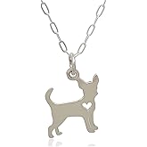 EnCharmed Sterling Silver Love My Chihuahua with Heart Charm Necklace, Pet Rescue Puppy Pendant Jewelry, 18"
