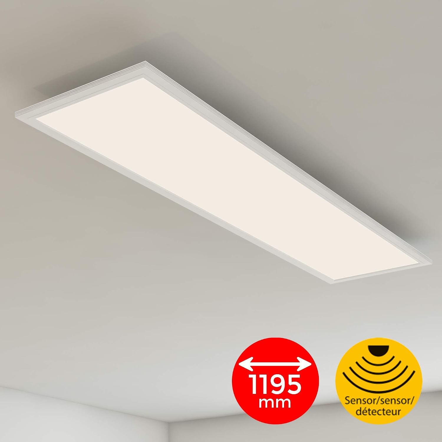 Briloner Leuchten 7189-016 Ceiling lamp, LED Panel with Motion, Daylight Sensor, 4100 lumens, 4000 Kelvin, 38 W, White , 1195x295x49mm (LxBxH)