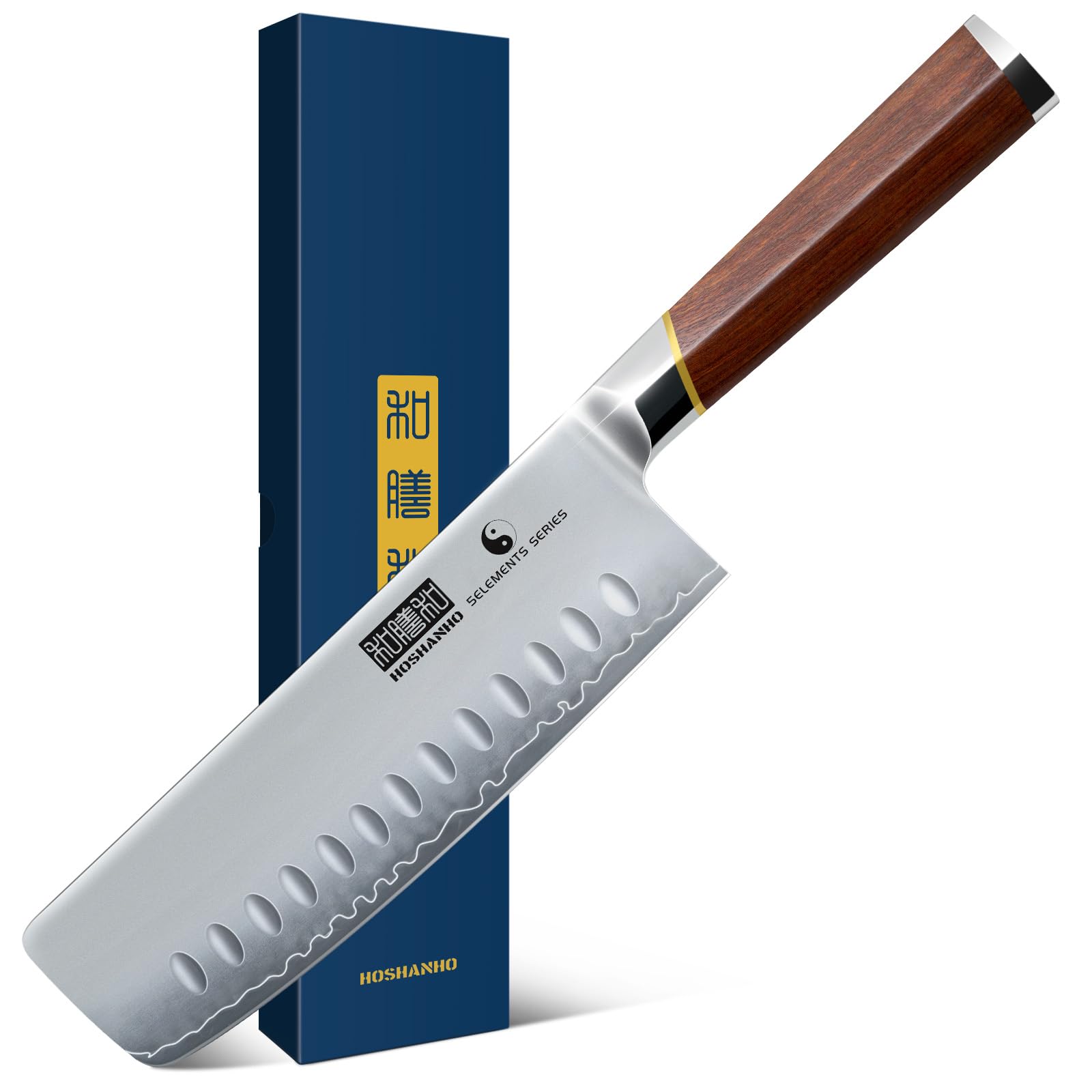 Photo 1 of HOSHANHO Nakiri Knife 7 Inch, Hand Forged Japanese High-corbon Steel Chef Knife, Multipurpose Meat and Vegetable Kitchen Knife with Red Sandal Wooden Handle & Gift Box