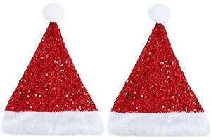 2PCS The shiny Santa Claus hat, the red Santa hat is suitable for teenagers and adults