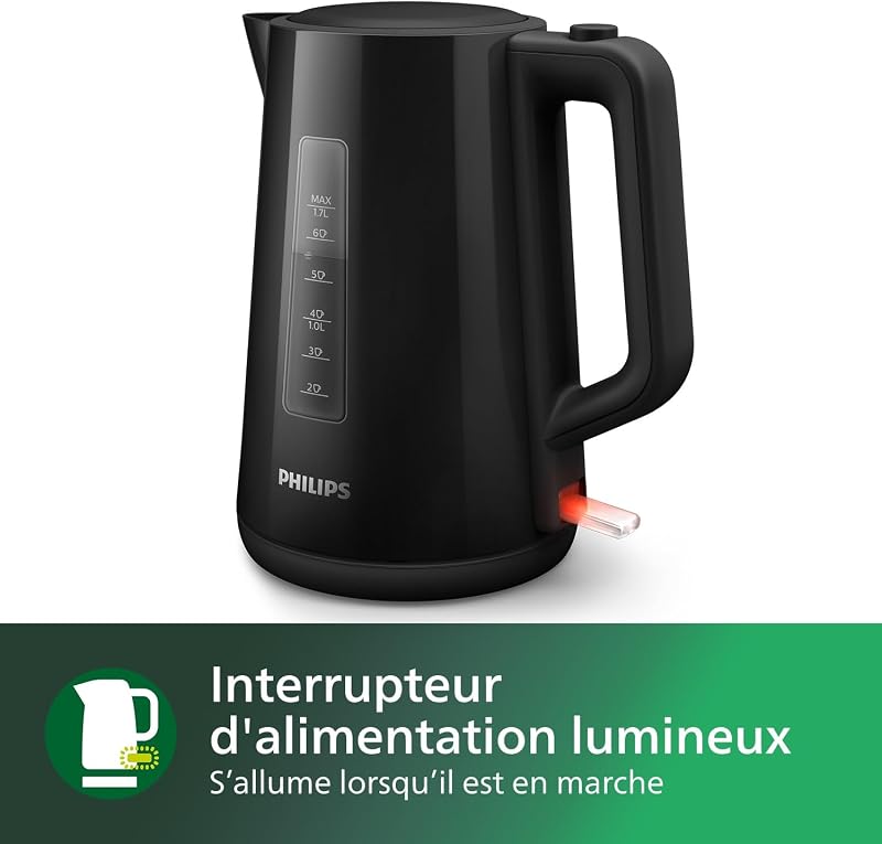Bouilloire Électrique 3000, 1,7L, Ébullition rapide, Noir