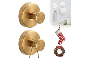 COLODAY Suction Cup Hooks for Wreaths on Glass, 2025 New Stainless Steel Waterproof Suction Cup Hooks, Upgrade Hold No Drill Hooks for Bathroom Shower Mirrors Kitchens Hanging Towels Hooks (2, Goldern)