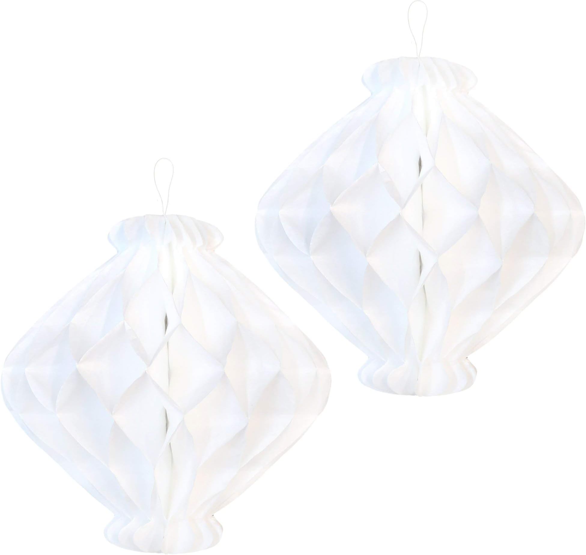 Eid Mubarak Ramadan Honeycomb Paper Lantern Hanging Decorations - White Ornate