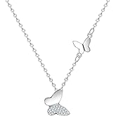 KristLand - S925 Sterling Silver Butterfly Necklace for Women Cute Animal Meaning Dainty Necklace Pearl Cat Pendant Collar for Gift