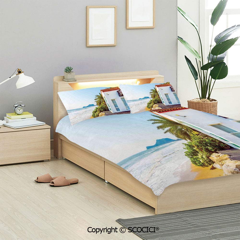 Scocici Ocean Bedding Sets 1 Duvet Cover 2 Pillow Shams Coastal Charm Themed Beach House Porch View Moroccan Style Architecture Island Artsy Print Duvet Cover Sets For Kids Twin Single All Seasons Amazon In Home