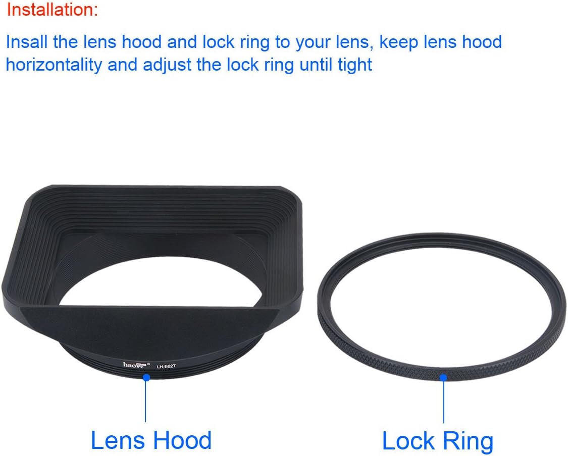 Haoge LH-B62T 62mm Square Rectangular Metal Screw-in Lens Hood with Cap for 62mm Canon Nikon Sony Leica Carl Zeiss Voigtlander Nikkor Panasonic Fujifilm Olympus Lens and Other 62mm Filter Thread Lens - Image 5