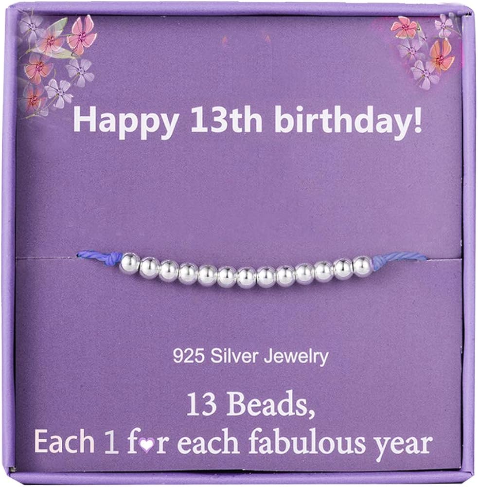 13th Birthday Bracelet Gifts for Girls Sterling Silver Beads Bracelet for 13 Years Old Girl
