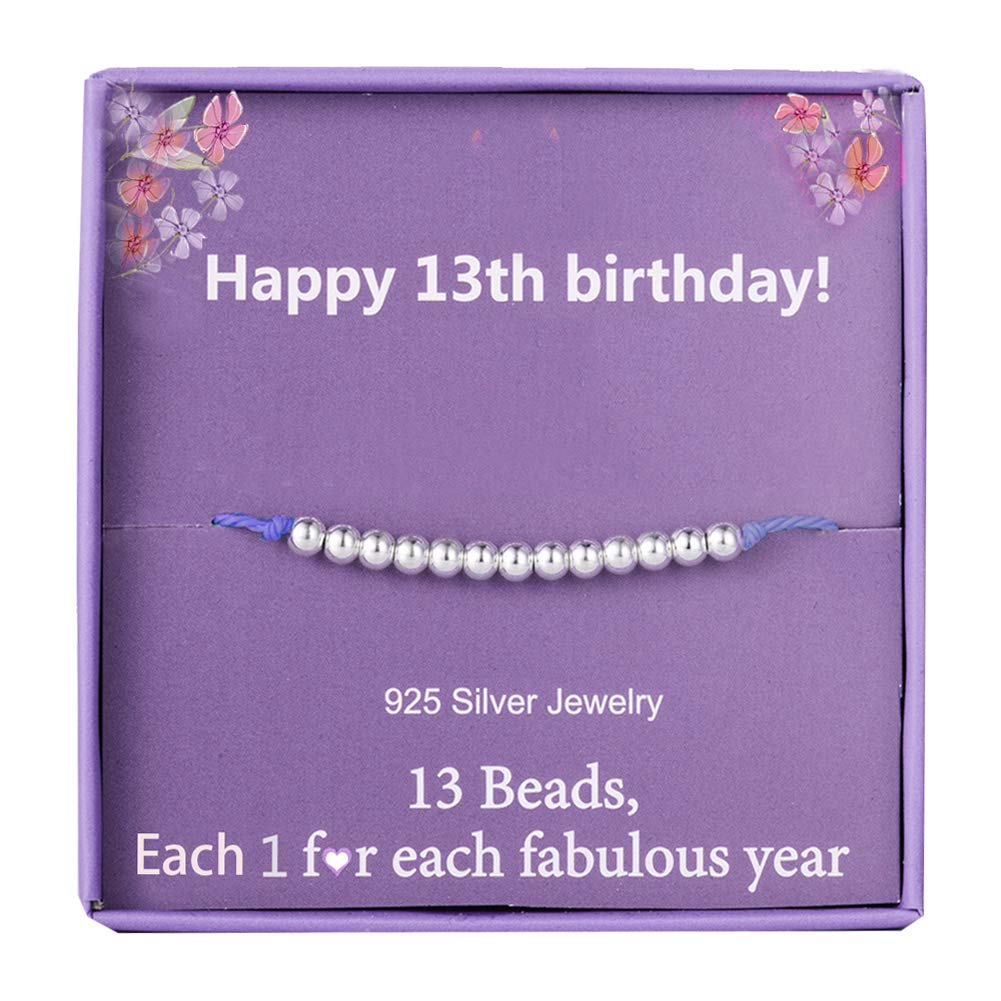 Birthday Gifts for 13th Girls Silver Beads Bracelet for 13 Years Old Girl Jewellery Gift Idea for Teens Girls