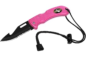 Saekodive Nami Folding Knife - Wrist Lanyard, Saltwater Resistant - Scuba Diving, Spearfishing, Fishing, Hunting, Camping Gear (Pink/S.S.)